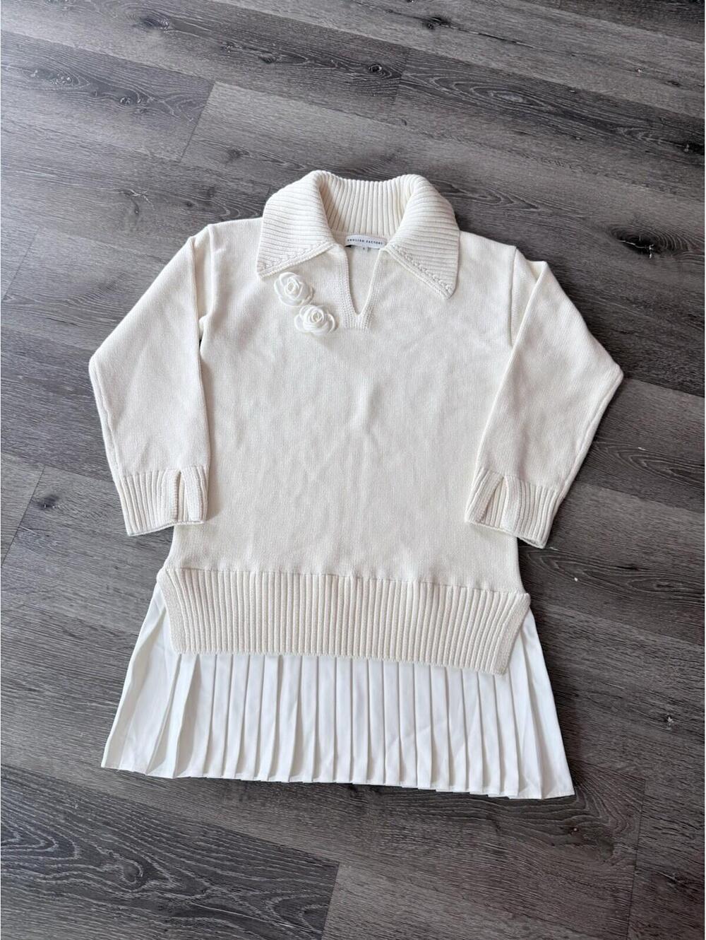 English Factory Womens Sweater Dress Cream  Long Sleeve Collared  Size S - Picture 2 of 8